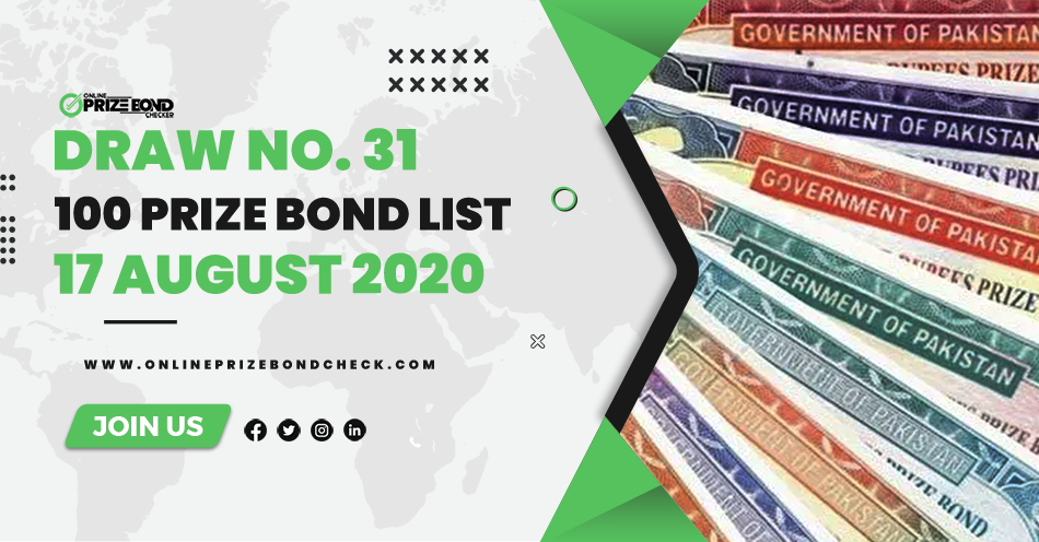 100 Prize Bond List - 17 August 2020