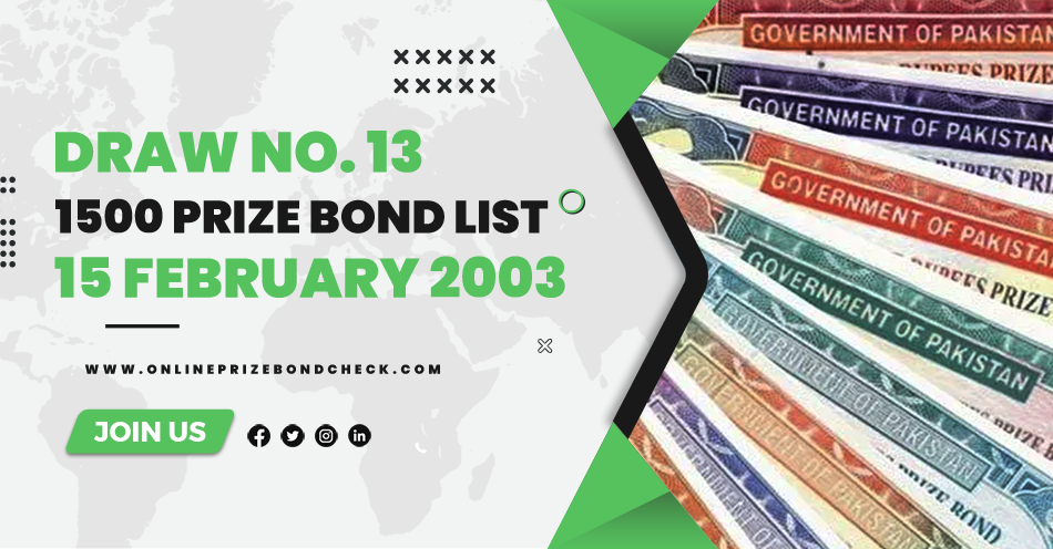 1500 Prize Bond List - 15 February 2003