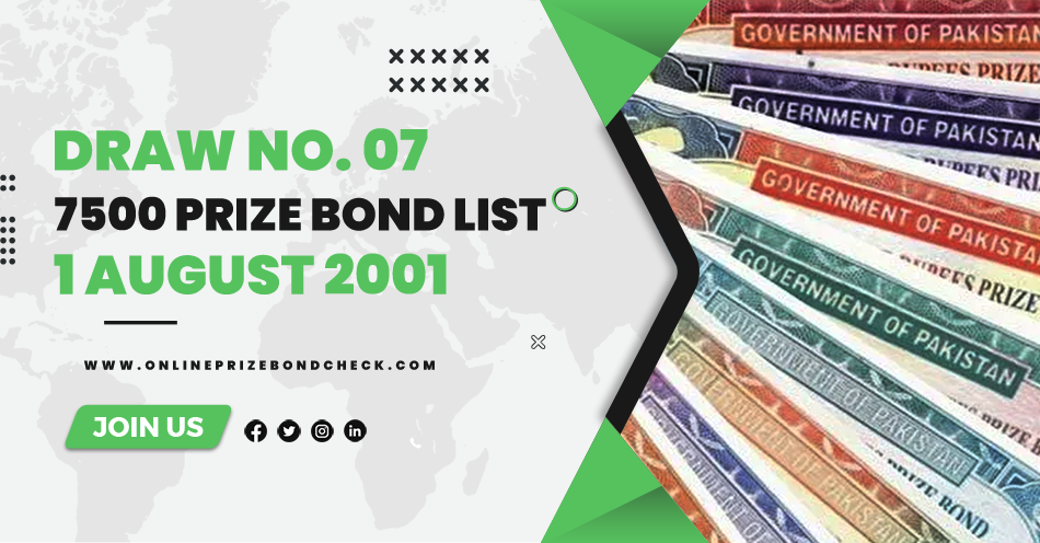 7500 Prize Bond List - 1 August 2001