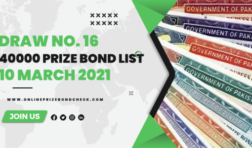 40000 Prize Bond List - 10 March 2021