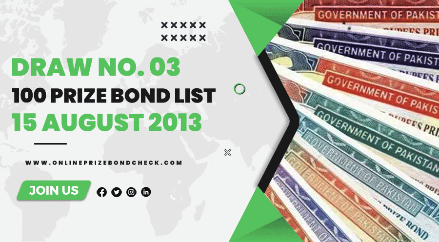 100 Prize Bond List - 15 August 2013