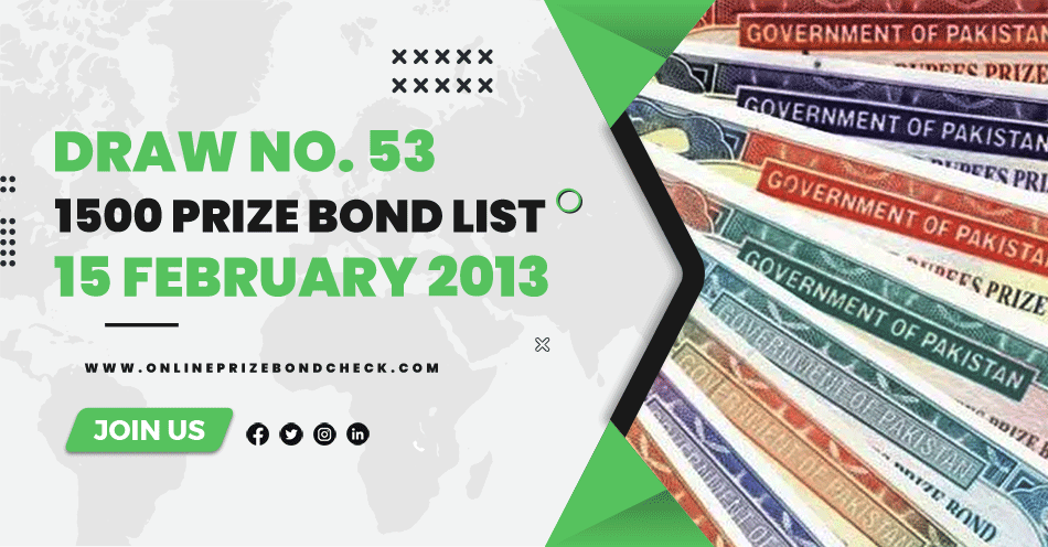 1500 Prize Bond List - 15 February 2013
