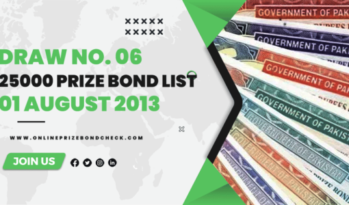 25000 Prize Bond List - 01 August 2013