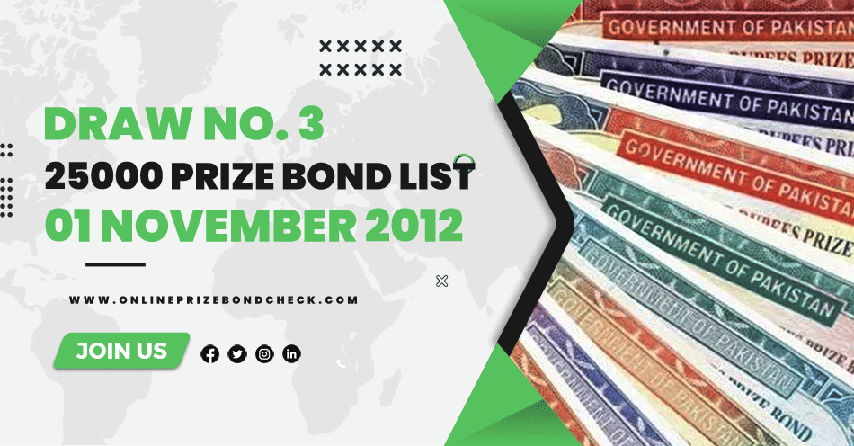 25000 Prize Bond List - 01 November 2012