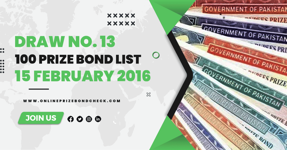 100 Prize Bond List - 15 february 2016