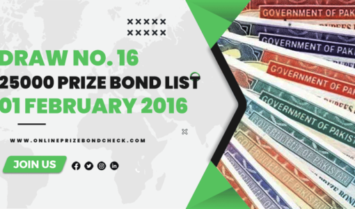 25000 Prize bond list - 01 february 2016