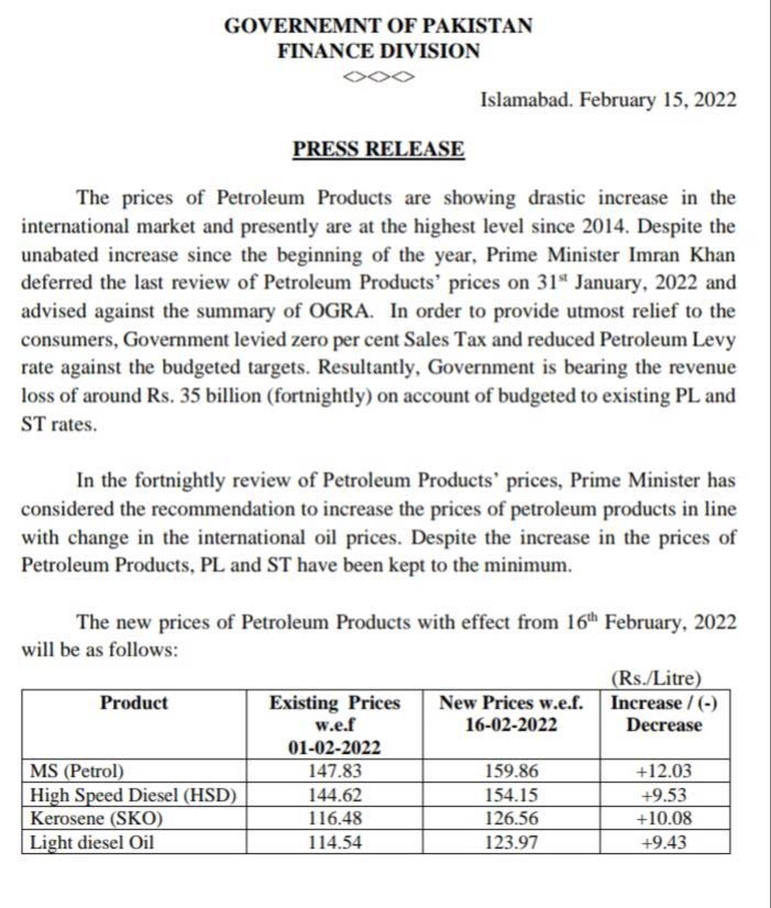 Petroleum Price Notice